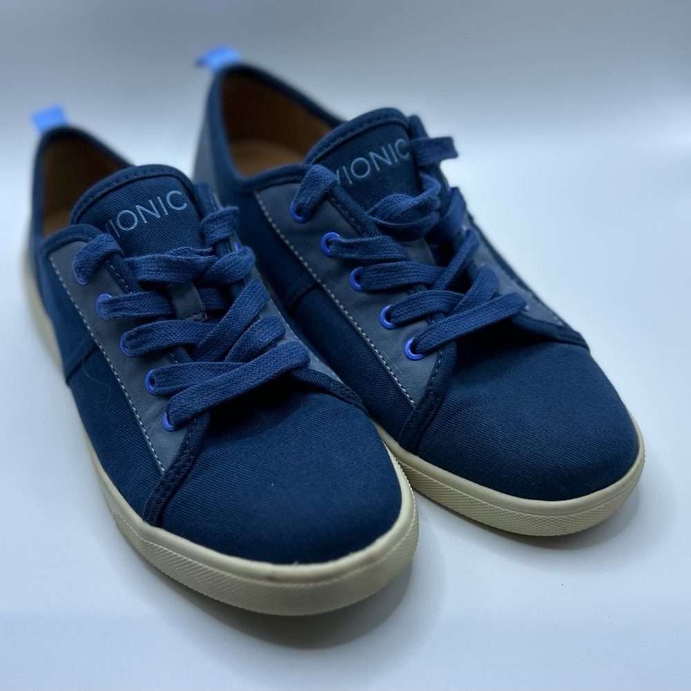 Vionic Navy Canvas Lace-Up Sneakers with Cream Sole